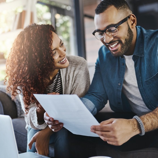 Couple reading documents