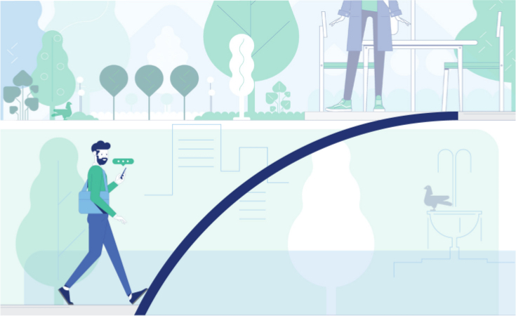 cartoon of a man walking down the street