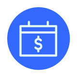 blue icon of a calendar with a dollar sign on it